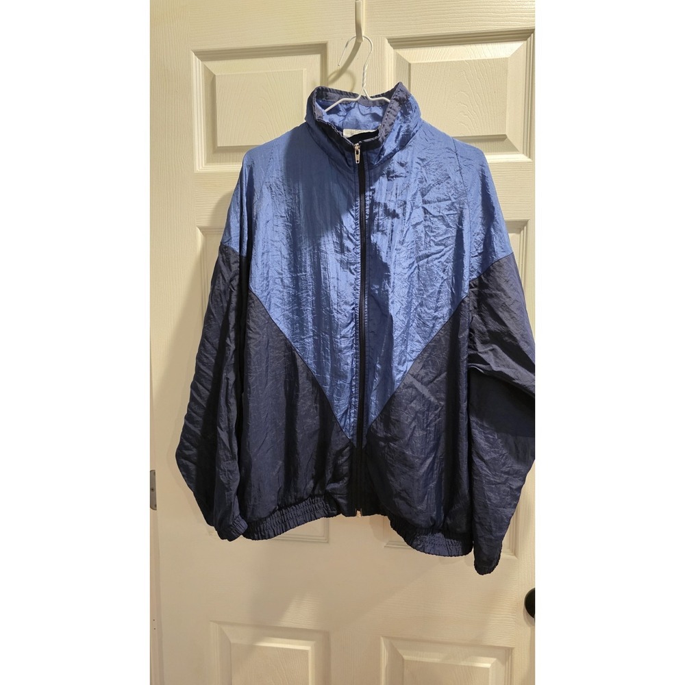 Vintage Morgan Square Windbreaker Jacket 90s Nylon Color Block Navy Blue SzL‎